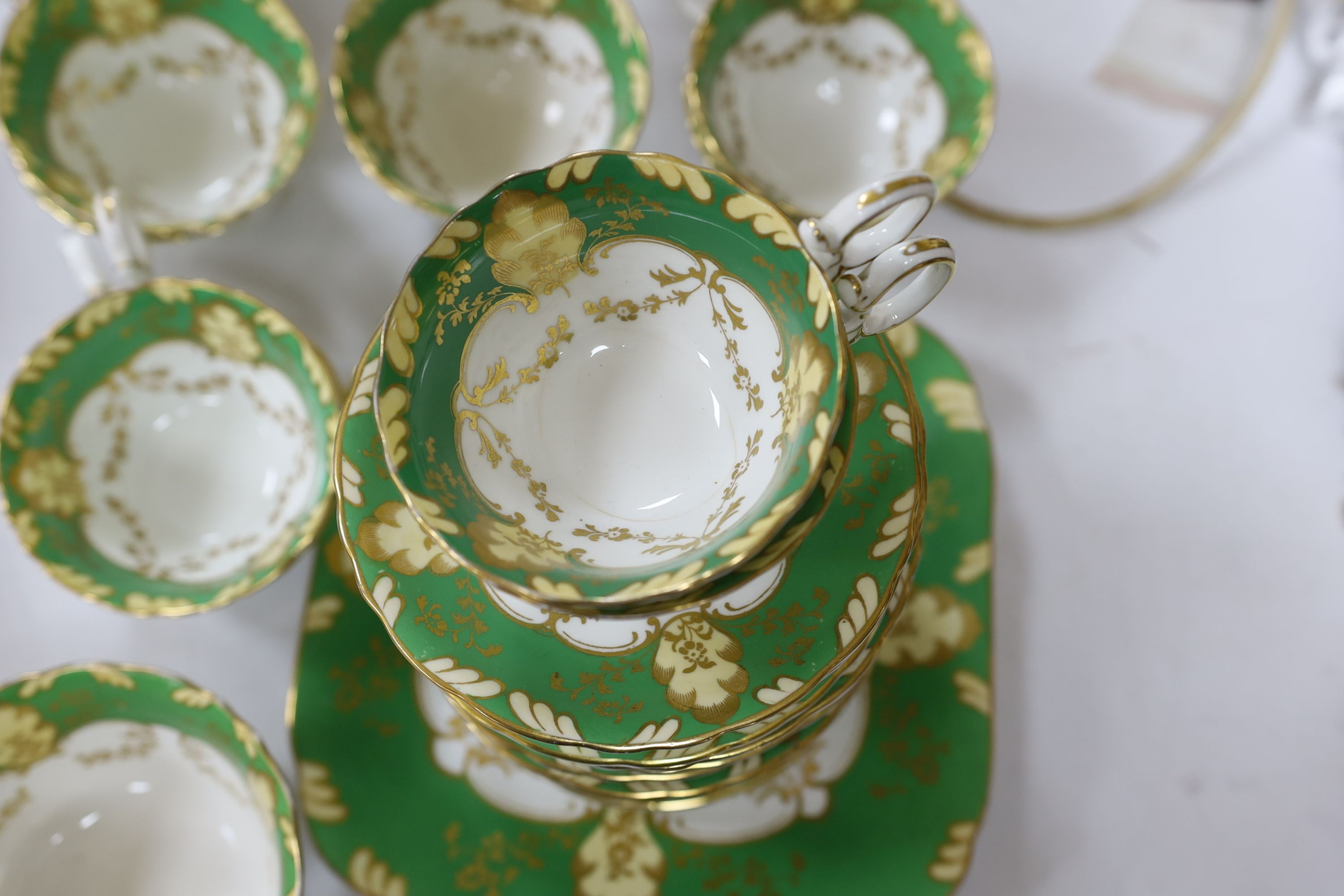 A matched Bishop and Stoner Rockingham Reproduction Bisto China part tea service